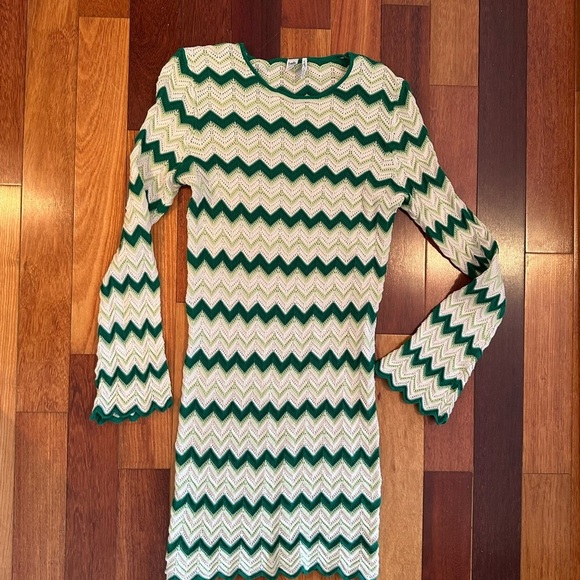 Twik | Simon’s zigzag green and white knit long sleeve dress size xl - Picture 1 of 3